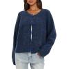 imageDarong Womens Cropped Cardigan Sweaters Long Sleeve Knit Y2k Button Down Fall Outfits Fashion Clothing 2025Dark Blue