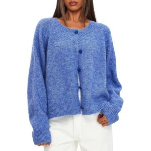 imageDarong Womens Cropped Cardigan Sweaters Long Sleeve Knit Y2k Button Down Fall Outfits Fashion Clothing 2025Blue