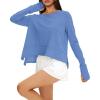 imageDarong Cotton Long Sleeve Workout Shirts for Women Loose Fit Athletic Yoga TShirts Casual Slouchy Crop Running TeesBlue