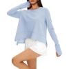 imageDarong Cotton Long Sleeve Workout Shirts for Women Loose Fit Athletic Yoga TShirts Casual Slouchy Crop Running TeesLight Blue