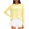 imageDarong Cotton Long Sleeve Workout Shirts for Women Loose Fit Athletic Yoga TShirts Casual Slouchy Crop Running TeesLight Yellow