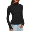 imageDarong Womens Striped Turtleneck Shirt Long Sleeve Undershirts Ribbed Slim Fit Top Fitted Basic TeesBlack