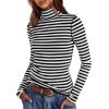 imageDarong Womens Striped Turtleneck Shirt Long Sleeve Undershirts Ribbed Slim Fit Top Fitted Basic TeesBlack Stripe