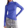 imageDarong Womens Striped Turtleneck Shirt Long Sleeve Undershirts Ribbed Slim Fit Top Fitted Basic TeesBlue