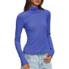imageDarong Womens Striped Turtleneck Shirt Long Sleeve Undershirts Ribbed Slim Fit Top Fitted Basic TeesBlue