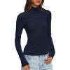 imageDarong Womens Striped Turtleneck Shirt Long Sleeve Undershirts Ribbed Slim Fit Top Fitted Basic TeesDark Blue