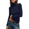imageDarong Womens Striped Turtleneck Shirt Long Sleeve Undershirts Ribbed Slim Fit Top Fitted Basic TeesDark Blue
