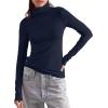 imageDarong Womens Striped Turtleneck Shirt Long Sleeve Undershirts Ribbed Slim Fit Top Fitted Basic TeesDark Blue