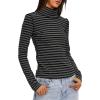 imageDarong Womens Striped Turtleneck Shirt Long Sleeve Undershirts Ribbed Slim Fit Top Fitted Basic TeesDark Grey Stripe