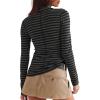 imageDarong Womens Striped Turtleneck Shirt Long Sleeve Undershirts Ribbed Slim Fit Top Fitted Basic TeesDark Grey Stripe