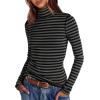 imageDarong Womens Striped Turtleneck Shirt Long Sleeve Undershirts Ribbed Slim Fit Top Fitted Basic TeesDark Grey Stripe