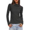 imageDarong Womens Striped Turtleneck Shirt Long Sleeve Undershirts Ribbed Slim Fit Top Fitted Basic TeesDark Grey Stripe