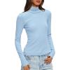 imageDarong Womens Striped Turtleneck Shirt Long Sleeve Undershirts Ribbed Slim Fit Top Fitted Basic TeesLight Blue