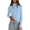 imageDarong Womens Striped Turtleneck Shirt Long Sleeve Undershirts Ribbed Slim Fit Top Fitted Basic TeesLight Blue