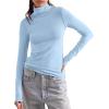 imageDarong Womens Striped Turtleneck Shirt Long Sleeve Undershirts Ribbed Slim Fit Top Fitted Basic TeesLight Blue