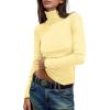 imageDarong Womens Striped Turtleneck Shirt Long Sleeve Undershirts Ribbed Slim Fit Top Fitted Basic TeesLight Yellow