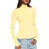 imageDarong Womens Striped Turtleneck Shirt Long Sleeve Undershirts Ribbed Slim Fit Top Fitted Basic TeesLight Yellow