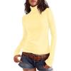 imageDarong Womens Striped Turtleneck Shirt Long Sleeve Undershirts Ribbed Slim Fit Top Fitted Basic TeesLight Yellow