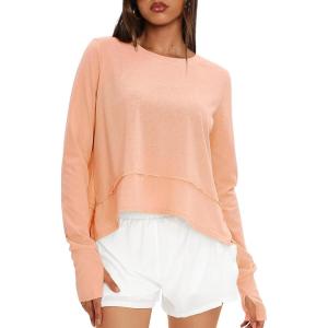 imageDarong Cotton Long Sleeve Workout Shirts for Women Loose Fit Athletic Yoga TShirts Casual Slouchy Crop Running TeesLight Orange