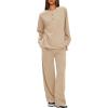 imageDarong Two Piece Outfits for Women Fall Lounge Sets Button Down Sweatshirt Wide Leg Pants Sweatsuits Set with PocketsBeige