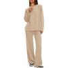 imageDarong Two Piece Outfits for Women Fall Lounge Sets Button Down Sweatshirt Wide Leg Pants Sweatsuits Set with PocketsBeige