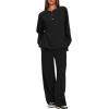 imageDarong Two Piece Outfits for Women Fall Lounge Sets Button Down Sweatshirt Wide Leg Pants Sweatsuits Set with PocketsBlack