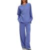 imageDarong Two Piece Outfits for Women Fall Lounge Sets Button Down Sweatshirt Wide Leg Pants Sweatsuits Set with PocketsBlue