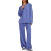 imageDarong Two Piece Outfits for Women Fall Lounge Sets Button Down Sweatshirt Wide Leg Pants Sweatsuits Set with PocketsBlue