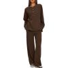 imageDarong Two Piece Outfits for Women Fall Lounge Sets Button Down Sweatshirt Wide Leg Pants Sweatsuits Set with PocketsCoffee