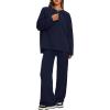 imageDarong Two Piece Outfits for Women Fall Lounge Sets Button Down Sweatshirt Wide Leg Pants Sweatsuits Set with PocketsDark Blue