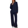 imageDarong Two Piece Outfits for Women Fall Lounge Sets Button Down Sweatshirt Wide Leg Pants Sweatsuits Set with PocketsDark Blue