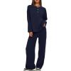 imageDarong Two Piece Outfits for Women Fall Lounge Sets Button Down Sweatshirt Wide Leg Pants Sweatsuits Set with PocketsDark Blue