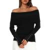 imageDaong Off The Shoulder Sweater for Women 2025 Fall Fashion Cute Going Out Y2k Tops Ribbed Pullover Knit SweatersBlack