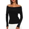imageDaong Off The Shoulder Sweater for Women 2025 Fall Fashion Cute Going Out Y2k Tops Ribbed Pullover Knit SweatersBlack