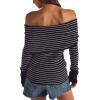 imageDaong Off The Shoulder Sweater for Women 2025 Fall Fashion Cute Going Out Y2k Tops Ribbed Pullover Knit SweatersBlackwhite Stripe
