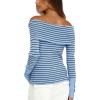 imageDaong Off The Shoulder Sweater for Women 2025 Fall Fashion Cute Going Out Y2k Tops Ribbed Pullover Knit SweatersBlueblack Stripe