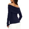 imageDaong Off The Shoulder Sweater for Women 2025 Fall Fashion Cute Going Out Y2k Tops Ribbed Pullover Knit SweatersDark Blue