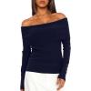 imageDaong Off The Shoulder Sweater for Women 2025 Fall Fashion Cute Going Out Y2k Tops Ribbed Pullover Knit SweatersDark Blue