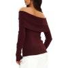 imageDaong Off The Shoulder Sweater for Women 2025 Fall Fashion Cute Going Out Y2k Tops Ribbed Pullover Knit SweatersDeep Wine Red