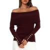 imageDaong Off The Shoulder Sweater for Women 2025 Fall Fashion Cute Going Out Y2k Tops Ribbed Pullover Knit SweatersDeep Wine Red