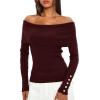 imageDaong Off The Shoulder Sweater for Women 2025 Fall Fashion Cute Going Out Y2k Tops Ribbed Pullover Knit SweatersDeep Wine Red