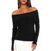 imageDaong Off The Shoulder Sweater for Women 2025 Fall Fashion Cute Going Out Y2k Tops Ribbed Pullover Knit SweatersBlack