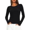 imageDarong Long Sleeve Shirts for Women Fall Fashion Crew Neck Basics Crop Tops Slim Fitted Y2K Tops Ribbed Outfits ClothesBlack