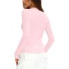 imageDarong Long Sleeve Shirts for Women Fall Fashion Crew Neck Basics Crop Tops Slim Fitted Y2K Tops Ribbed Outfits ClothesPink