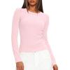 imageDarong Long Sleeve Shirts for Women Fall Fashion Crew Neck Basics Crop Tops Slim Fitted Y2K Tops Ribbed Outfits ClothesPink