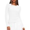 imageDarong Long Sleeve Shirts for Women Fall Fashion Crew Neck Basics Crop Tops Slim Fitted Y2K Tops Ribbed Outfits ClothesWhite