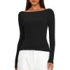imageDarong Womens Long Sleeve Shirts Sexy Boat Neck Backless Fitted Tee Shirts Going Out Outfit Y2K Crop Blouse Underscrub CasualBlack