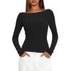 imageDarong Womens Long Sleeve Shirts Sexy Boat Neck Backless Fitted Tee Shirts Going Out Outfit Y2K Crop Blouse Underscrub CasualBlack