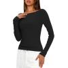 imageDarong Womens Long Sleeve Shirts Sexy Boat Neck Backless Fitted Tee Shirts Going Out Outfit Y2K Crop Blouse Underscrub CasualBlack