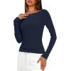 imageDarong Womens Long Sleeve Shirts Sexy Boat Neck Backless Fitted Tee Shirts Going Out Outfit Y2K Crop Blouse Underscrub CasualDark Blue